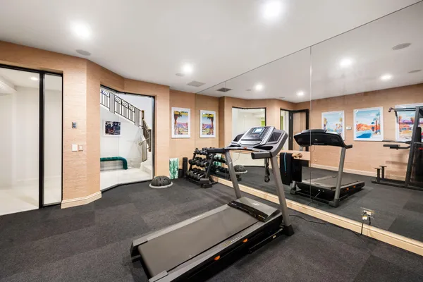 a room with gym equipment