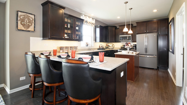 2068 Stapleton Road New Lenox, IL 60451 - Photo 4 of 12 a kitchen with a dining table chairs refrigerator and microwave