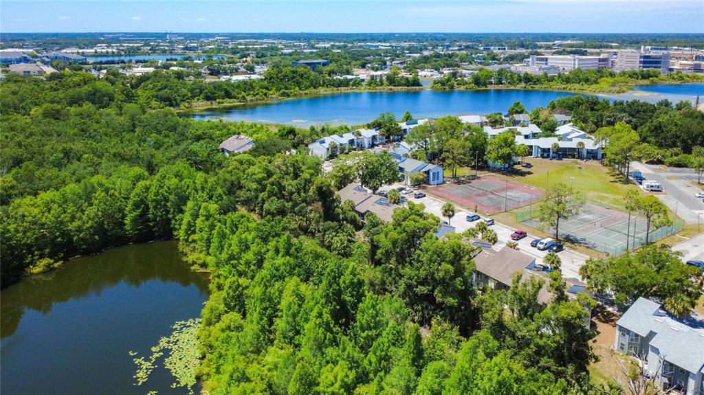 2636 Lemon Tree Lane, Unit 2636 Orlando, FL 32839 - Photo 45 of 51 an aerial view of lake residential house with outdoor space and trees around