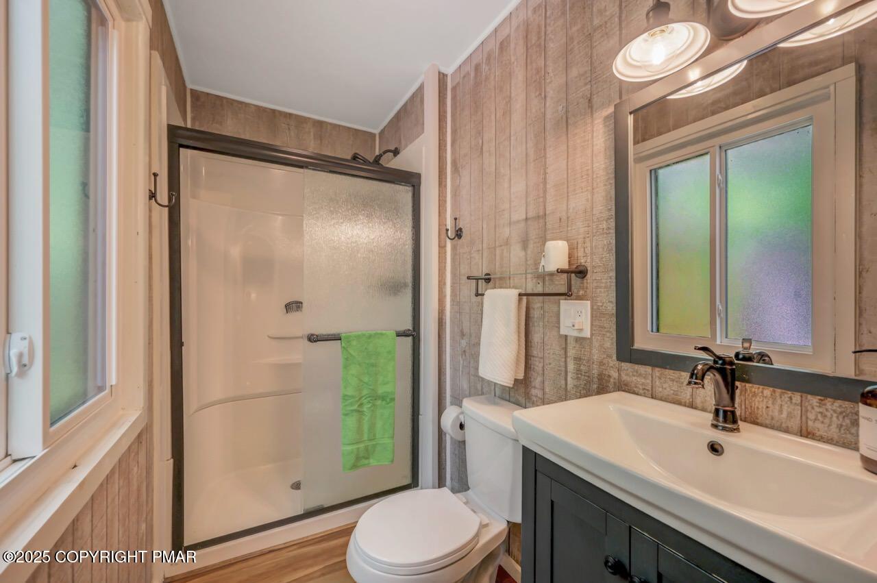 1169 Deer Trail Road Pocono Pines, PA 18350 - Photo 12 of 21 a bathroom with a sink a toilet and a mirror