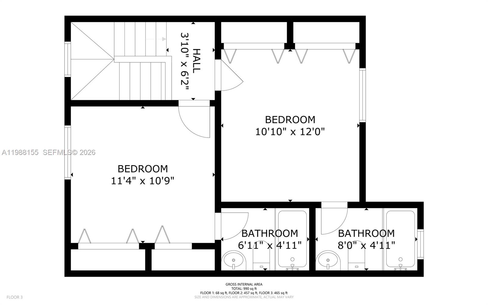 231 Majorca Avenue, Unit F Coral Gables, FL 33134 - Photo 18 of 19 Third Floor (Actual floor plan is a mirrored orientation of the layout shown)