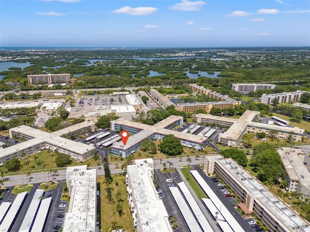 a view of a city with an ocean view