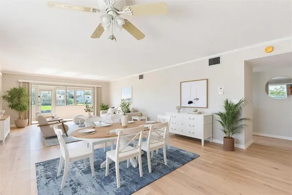 a work room with windows and wooden floor