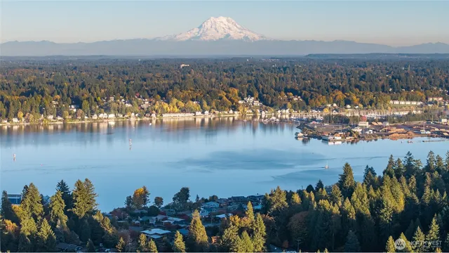 a view of a lake with a mountain in the back