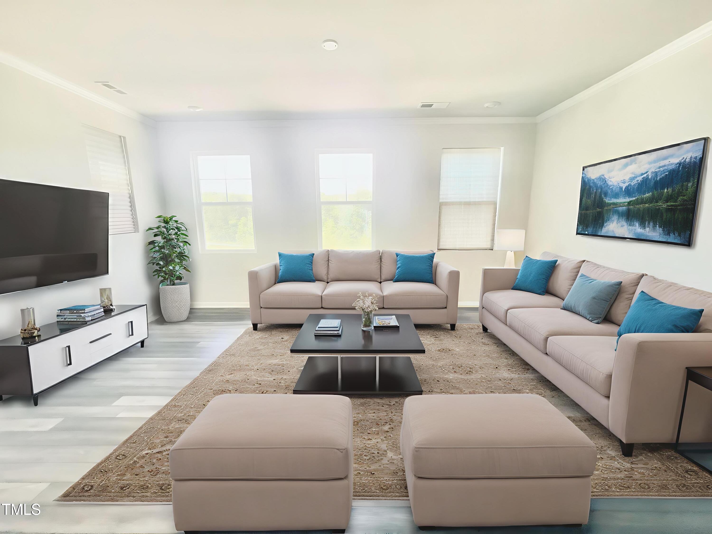 321 Devon Cliffs Drive Wake Forest, NC 27587 - Photo 3 of 26 a living room with furniture and a flat screen tv