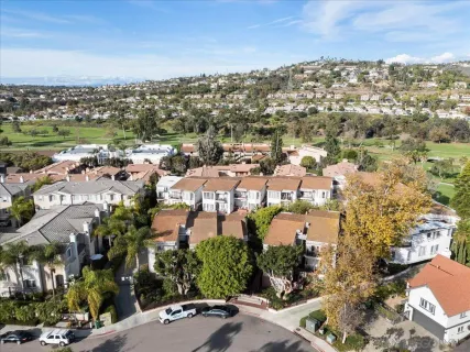 an aerial view of residential houses with city view