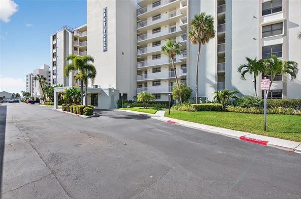 a view of a building with a street