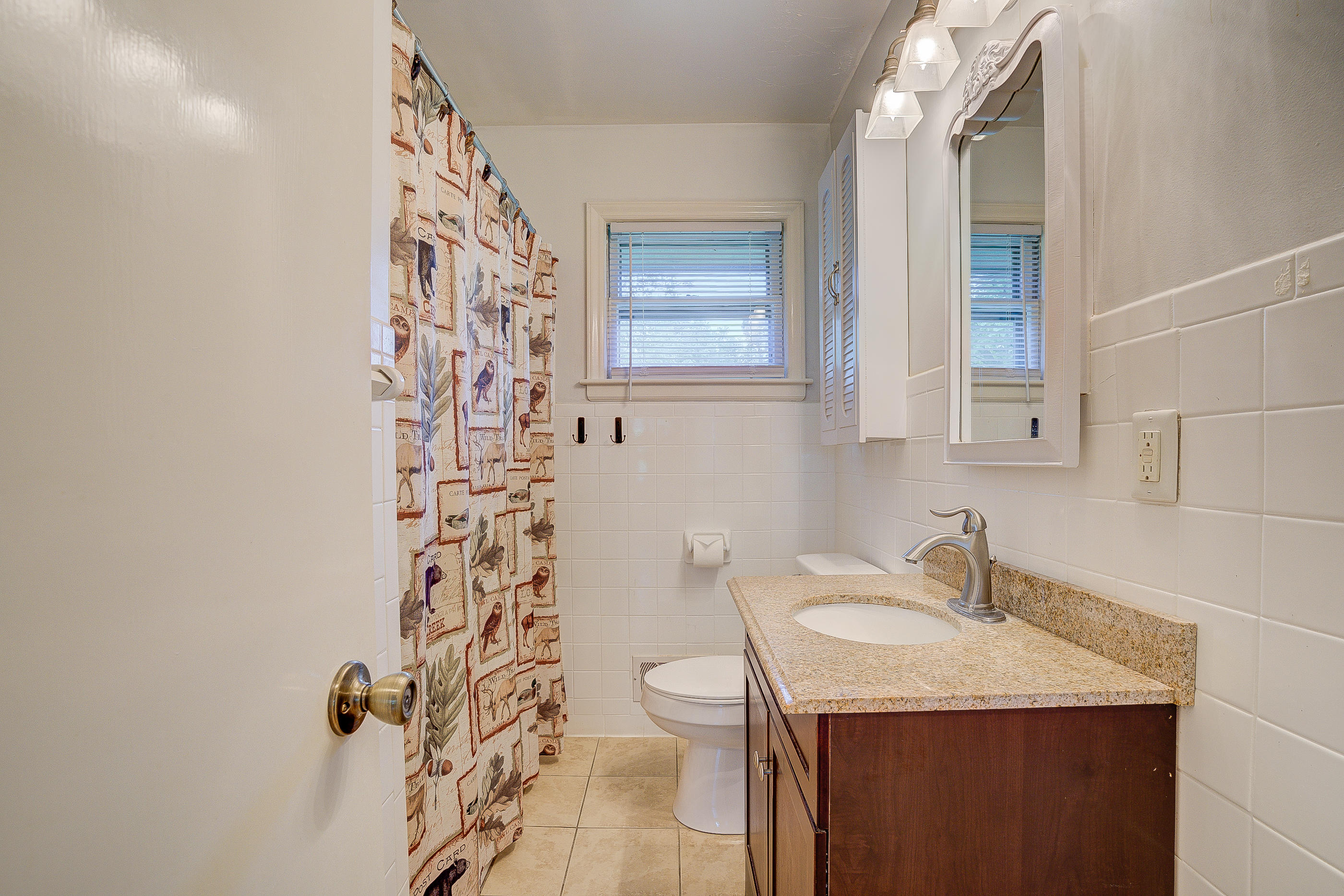 6147 Cove Road Roanoke, VA 24019 - Photo 13 of 16 a bathroom with a granite countertop sink a toilet and a mirror