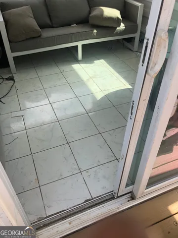 a view of a building from a balcony