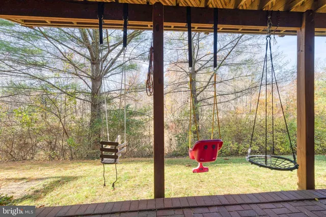 a view of swimming pool from a window