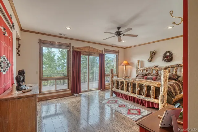 a view of a balcony with wooden floor