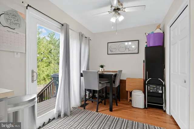 a workspace with wooden floor