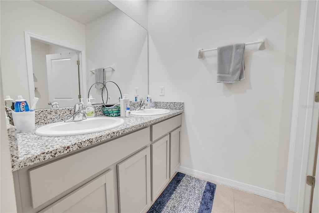 8237 Juning Cove Wesley Chapel, FL 33545 - Photo 47 of 59 a bathroom with a granite countertop sink and a mirror