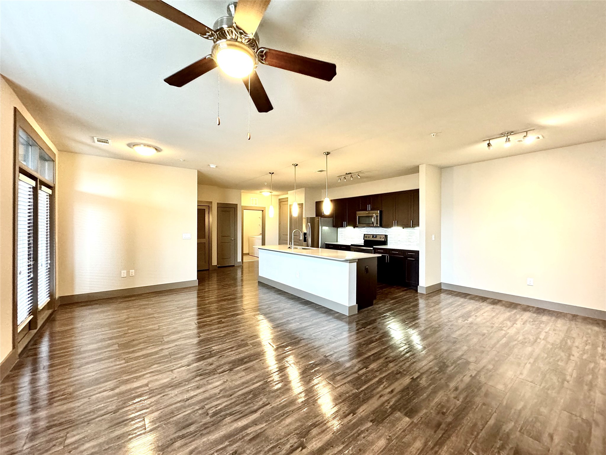 a view of kitchen and living room