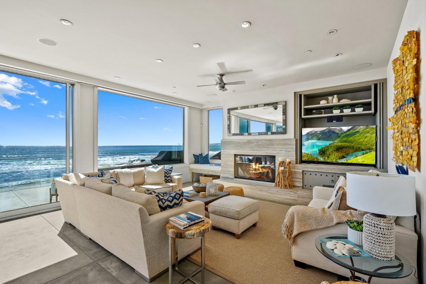 618 Beach Drive Aptos, CA 95003 - Photo 11 of 99 a living room with fireplace furniture and a flat screen tv