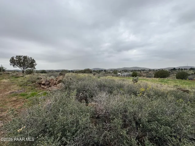 a view of a lake with houses in back