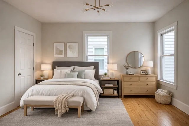 a bedroom with a bed and window