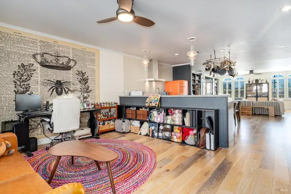 a living room with furniture