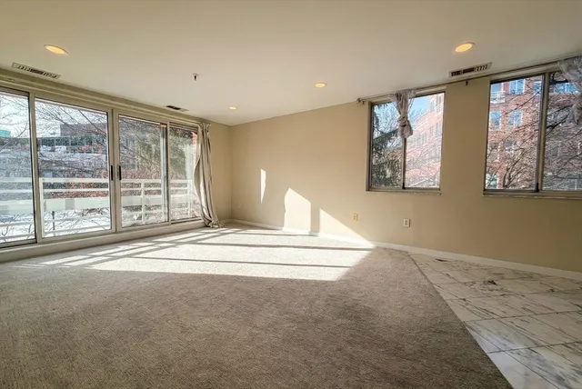 a view of a yard and trees
