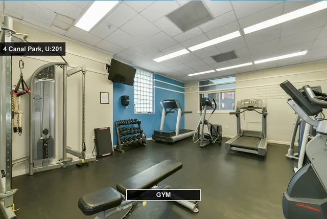 a view of a room with gym equipment