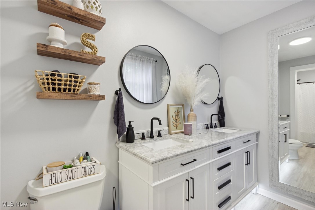 373 Erie Road Vermilion, OH 44089 - Photo 23 of 29 Bathroom with hardwood / wood-style floors, vanity, and toilet