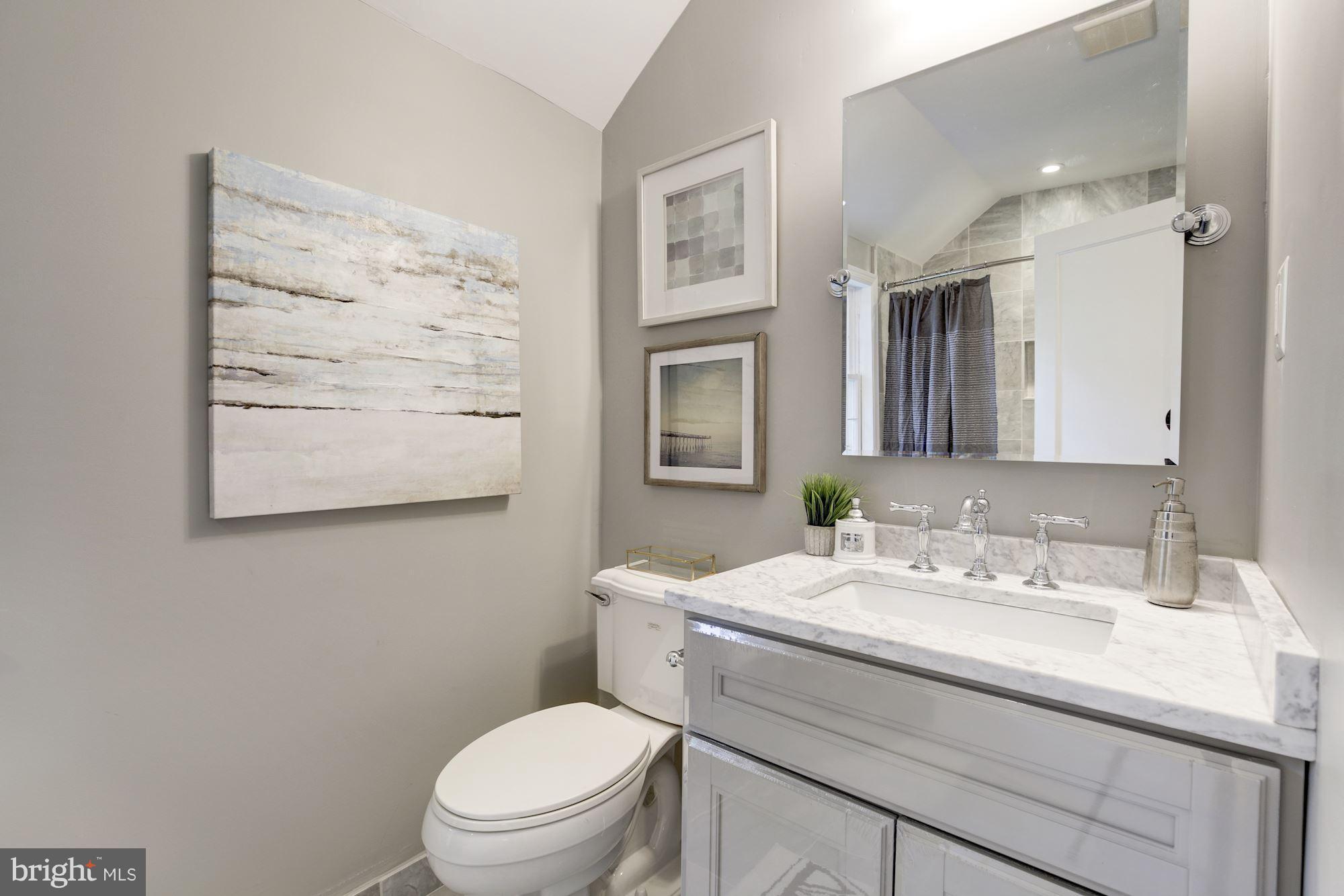 4814 Sedgwick Street Northwest Washington, DC 20016 - Photo 20 of 30 a bathroom with a toilet a sink and mirror