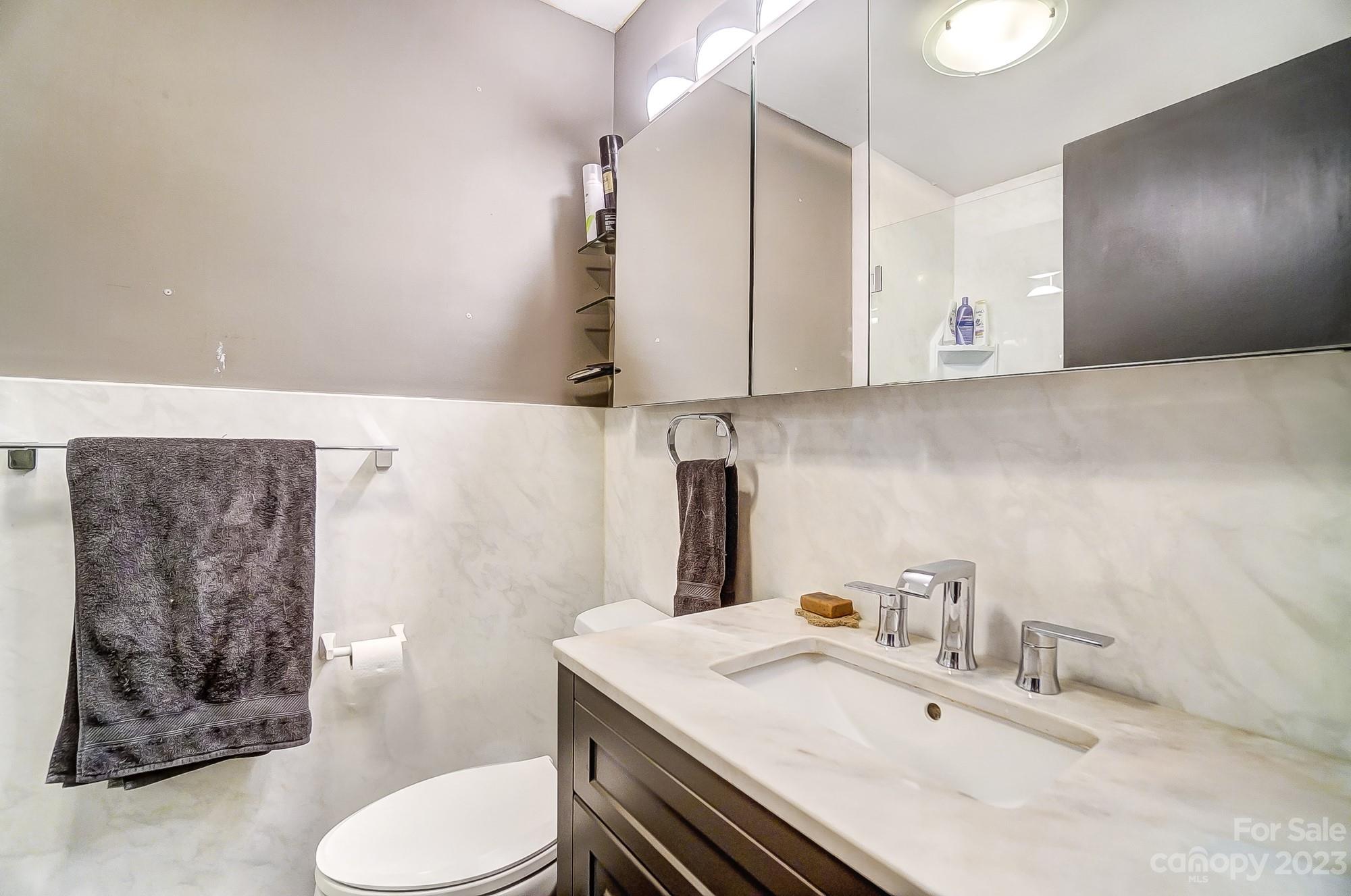 1300 Queens Road, Unit 208 Charlotte, NC 28207 - Photo 22 of 34 a bathroom with a sink toilet and mirror