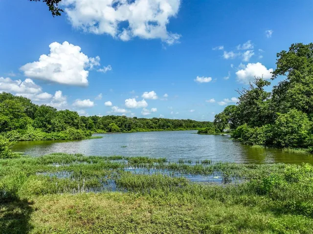 a view of lake with green space