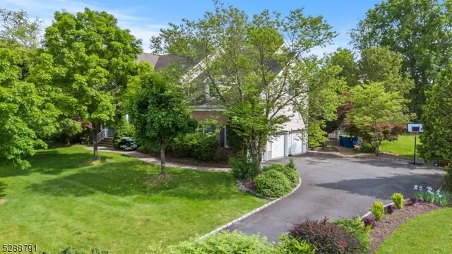 a view of a garden with a fountain