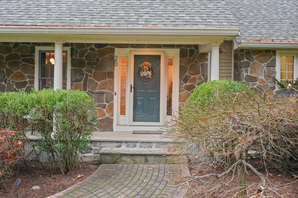 20 Barnside Road Boxford, MA 01921 - Photo 2 of 42 front view of a brick house with a large window