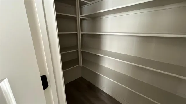 a view of walk in closet with empty racks