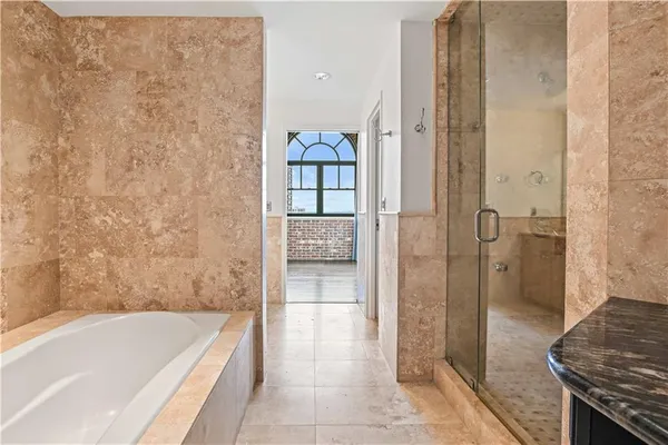 a bathroom with a bathtub