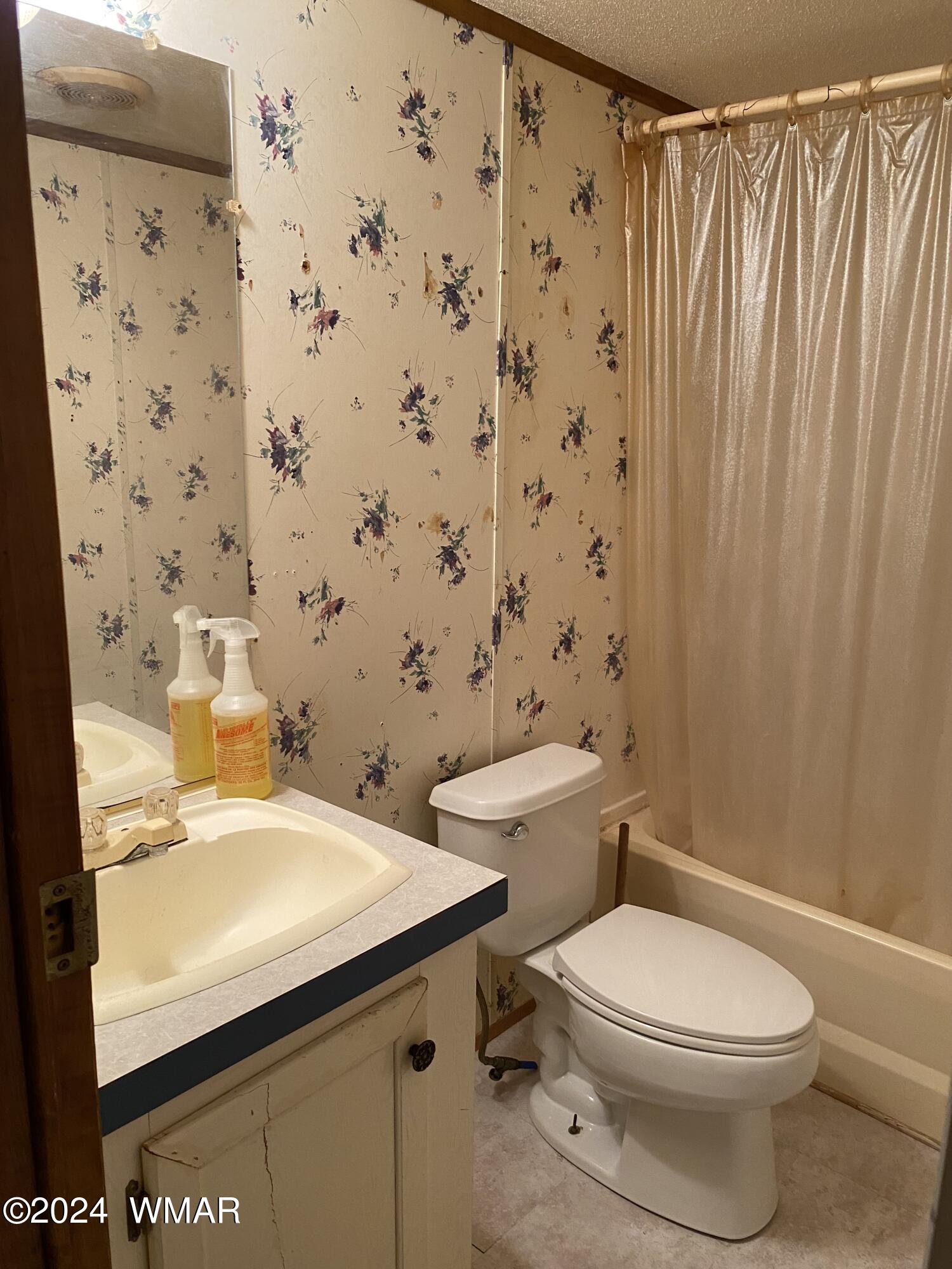 5149 Pj Ranch Road Snowflake, AZ 85937 - Photo 32 of 44 a bathroom with a toilet a sink and curtain