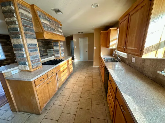 a hallway with a large window