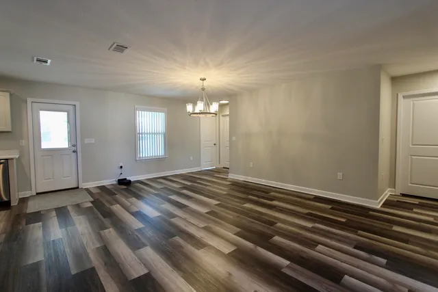a view of a livingroom with a chandelier