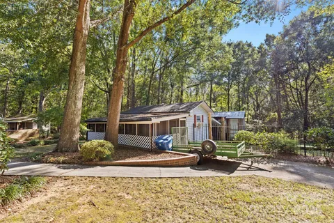 front view of a house with a patio