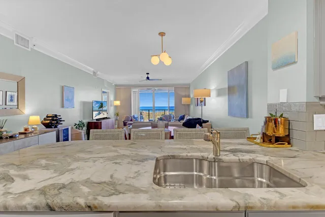 a kitchen with lots of counter top space