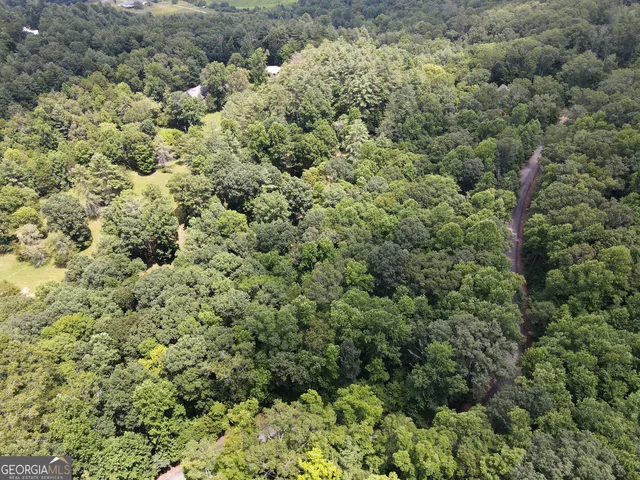 an aerial view of a houses with a yard