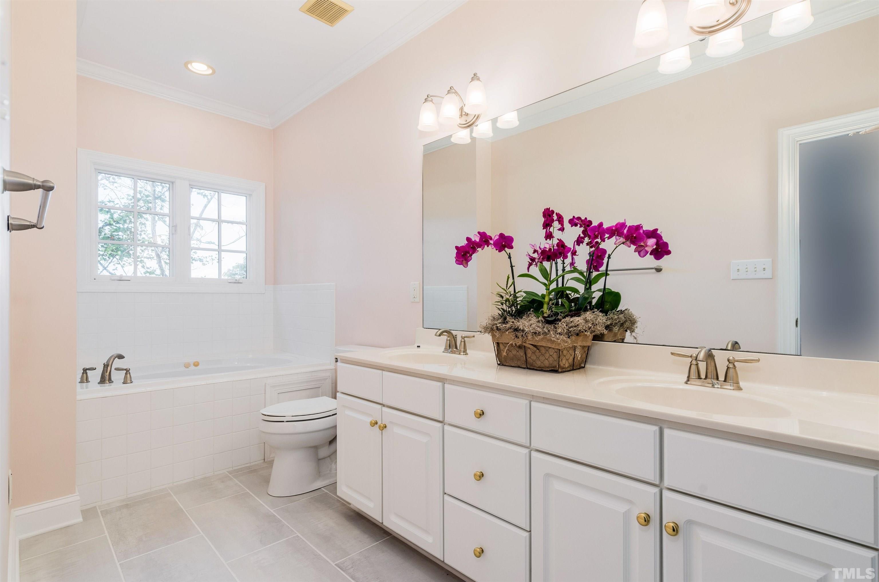 1347 Cameron View Court Raleigh, NC 27607 - Photo 4 of 23 a bathroom with a sink mirror and a bathtub