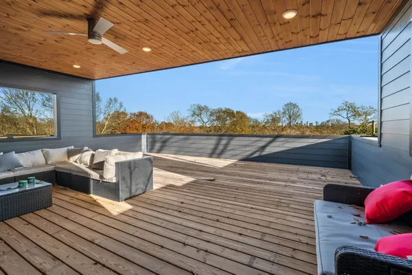 a sitting area with furniture