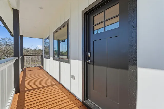 a view of a balcony from door