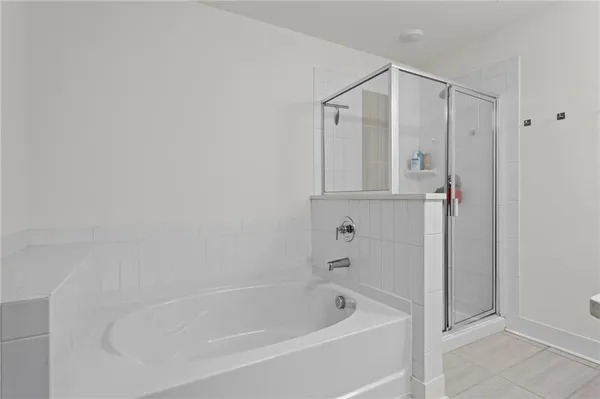 a bathroom with a bathtub and a shower