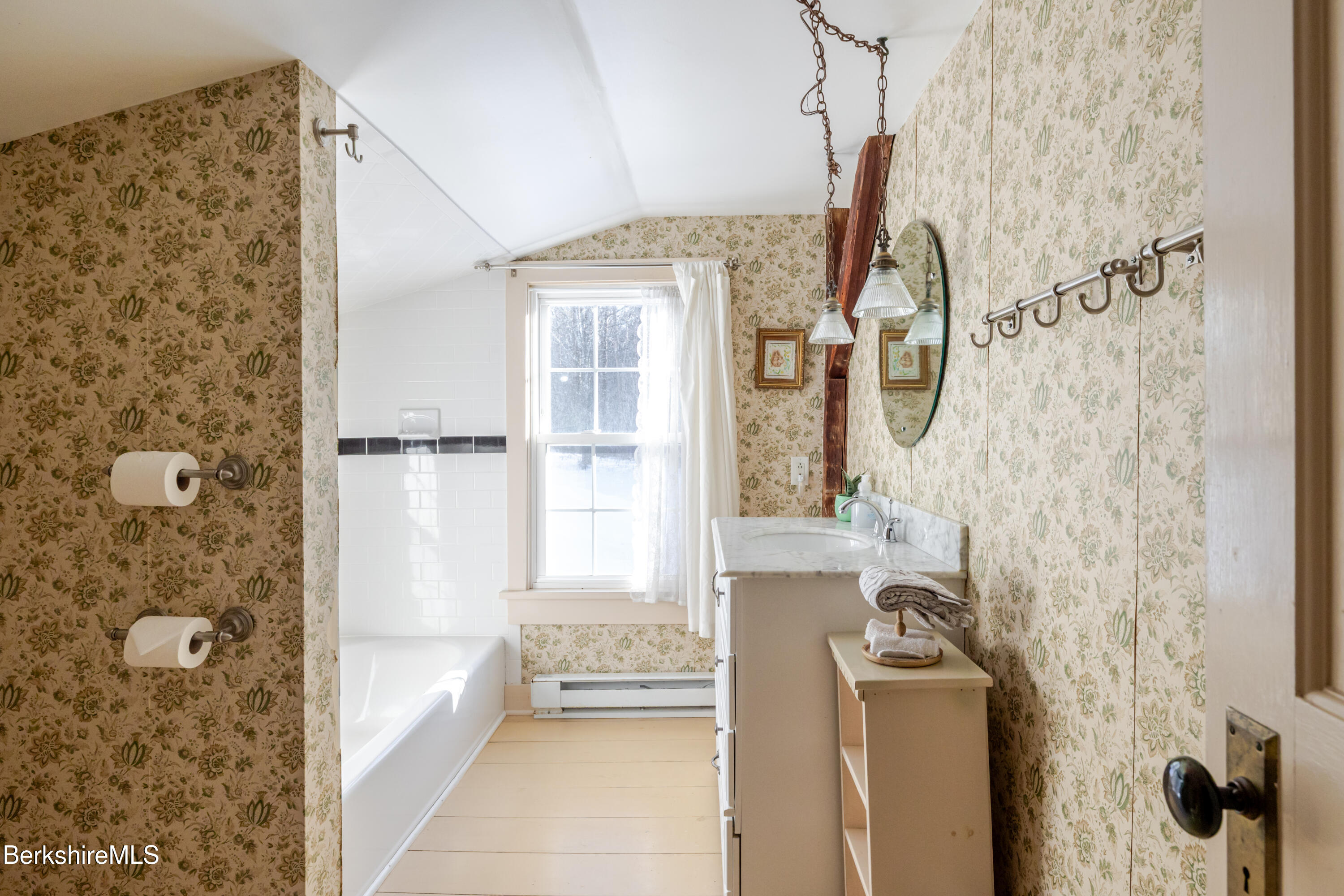 3 Lake Buel Road Great Barrington, MA 01230 - Photo 41 of 55 a bathroom with a granite countertop sink a mirror and shower