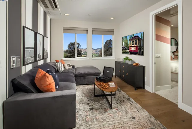 a living room with furniture and a rug