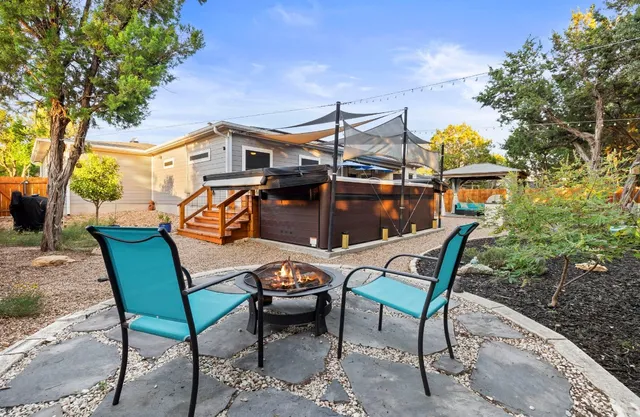 a backyard of a house with lots of green space