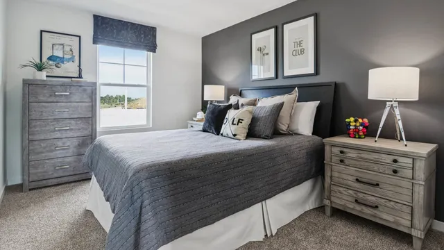 a bedroom with a bed and a closet