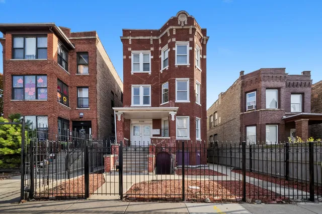 a view of a brick building and floor of a building