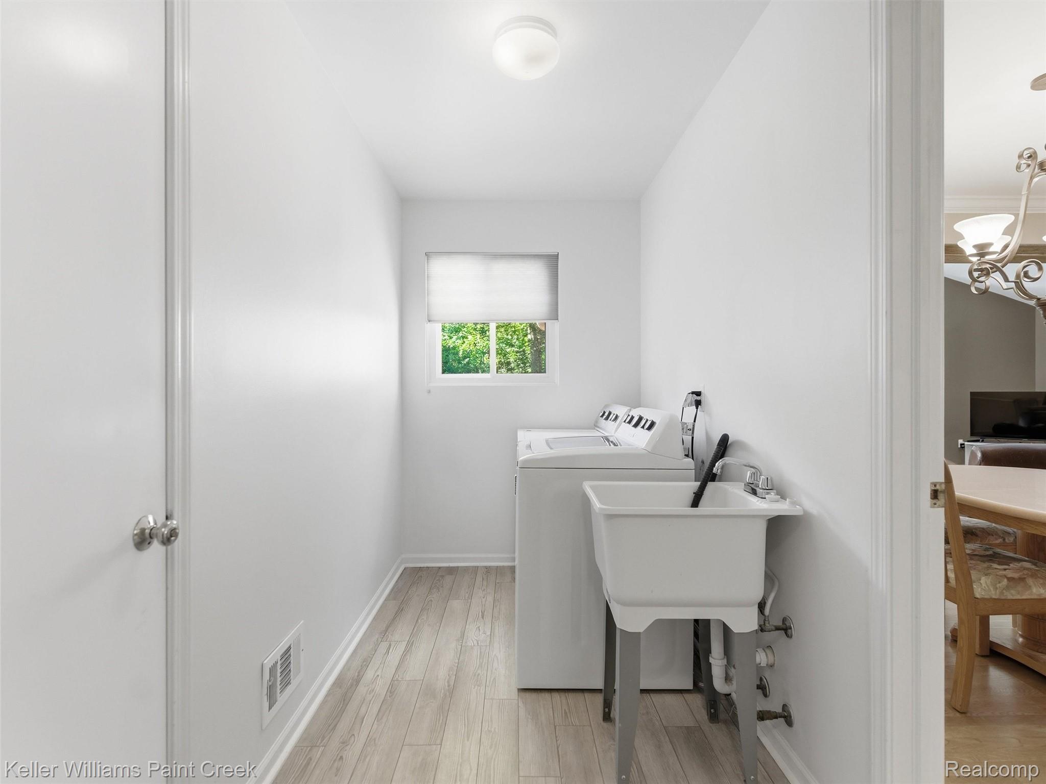 2842 Manorwood Road Troy, MI 48085 - Photo 43 of 72 Dedicated utility room featuring wood-finish flooring, a utility sink, and a window with a roller shade