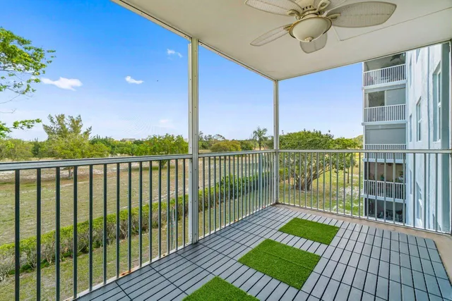 a view of a balcony with lake view