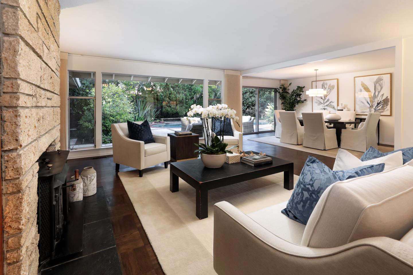 51 Fair Oaks Lane Atherton, CA 94027 - Photo 3 of 22 a living room with furniture and a fireplace